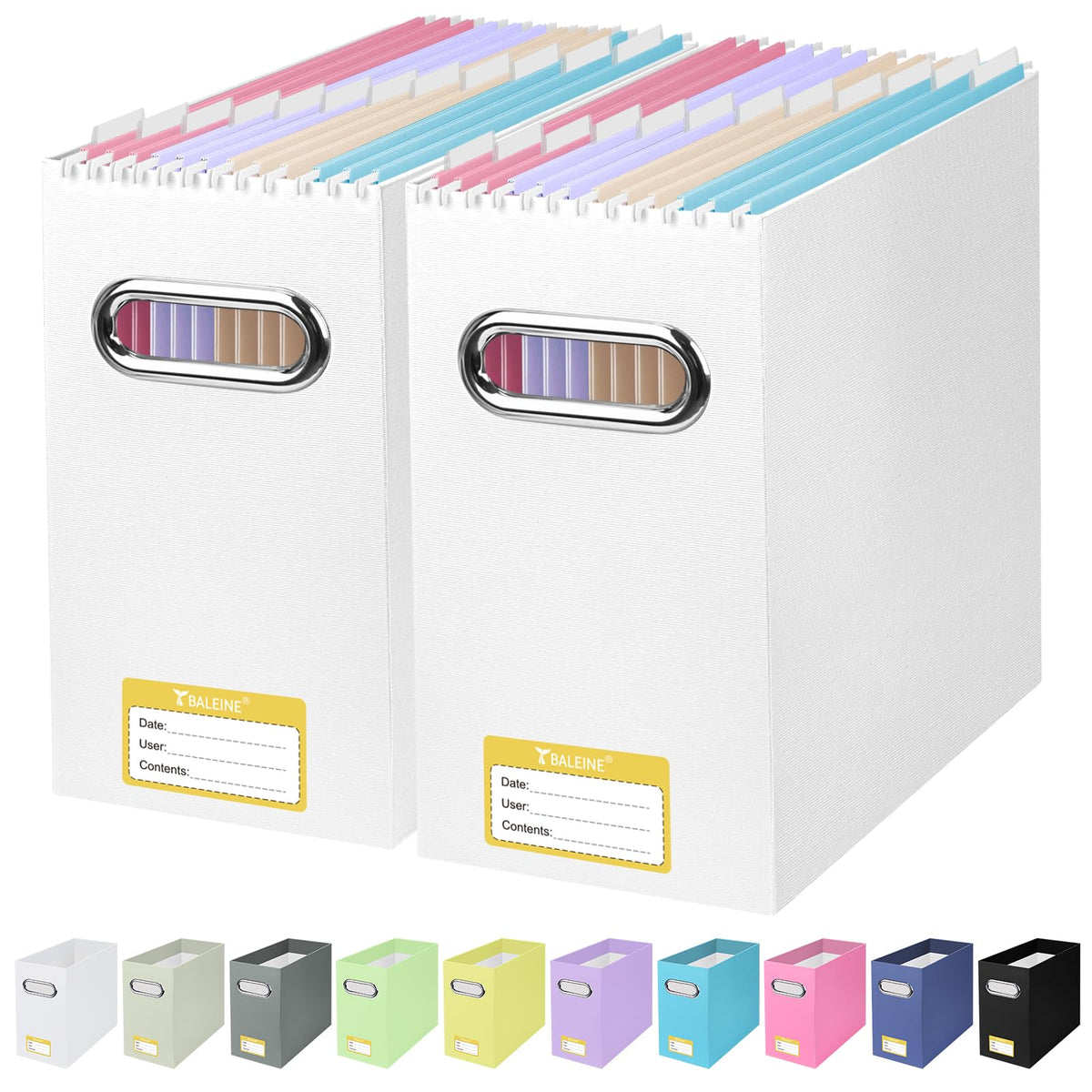 BALEINE 2PK File Organizer Box, Cardboard File Folder Organizer with Handle