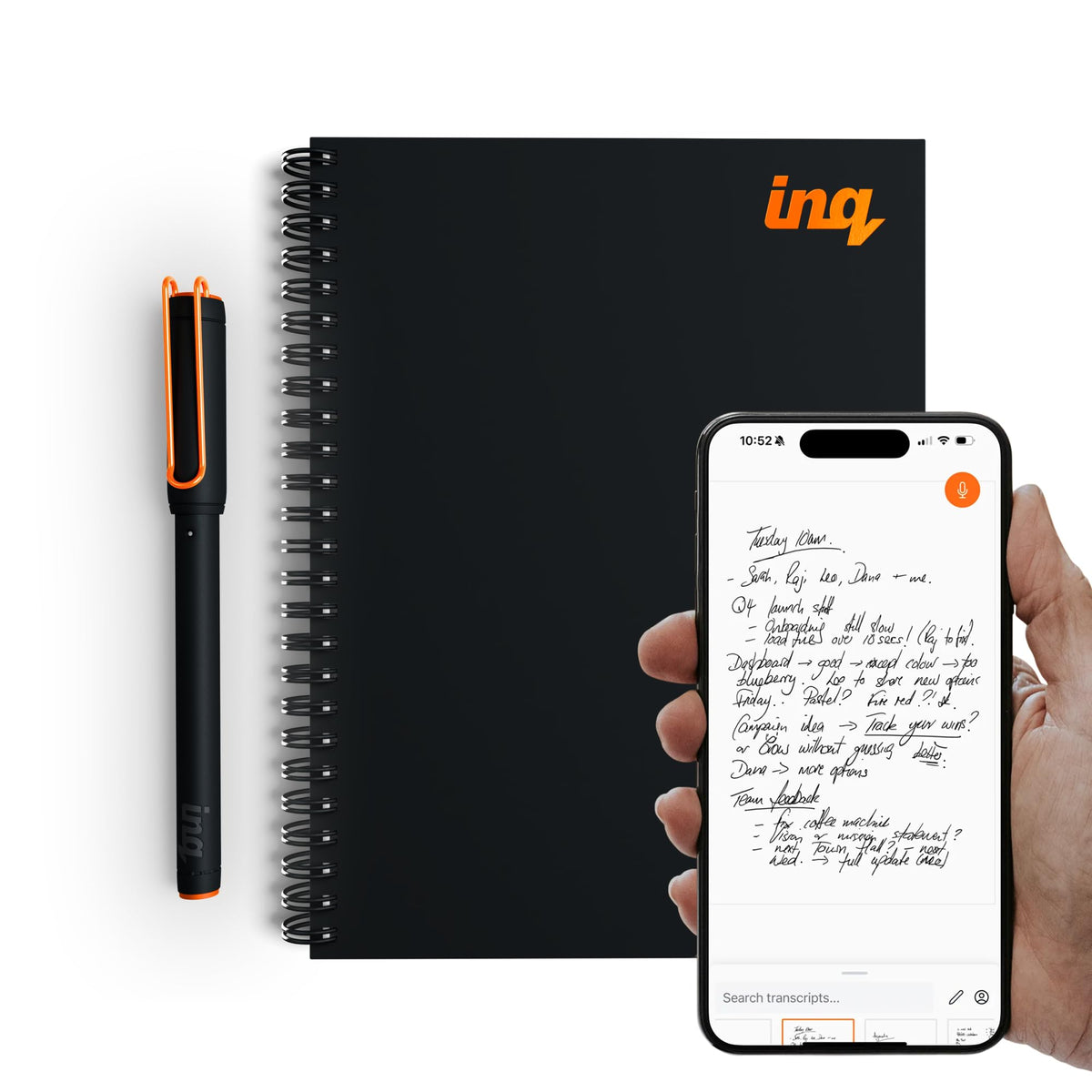inq Smart Writing Set – Converts Handwriting to Text – Real Ink on Real Paper - AI Note Taking, Voice Recording and Transcription, For iPhone and Android - Smart Pen & Notebook (Letter Size), White