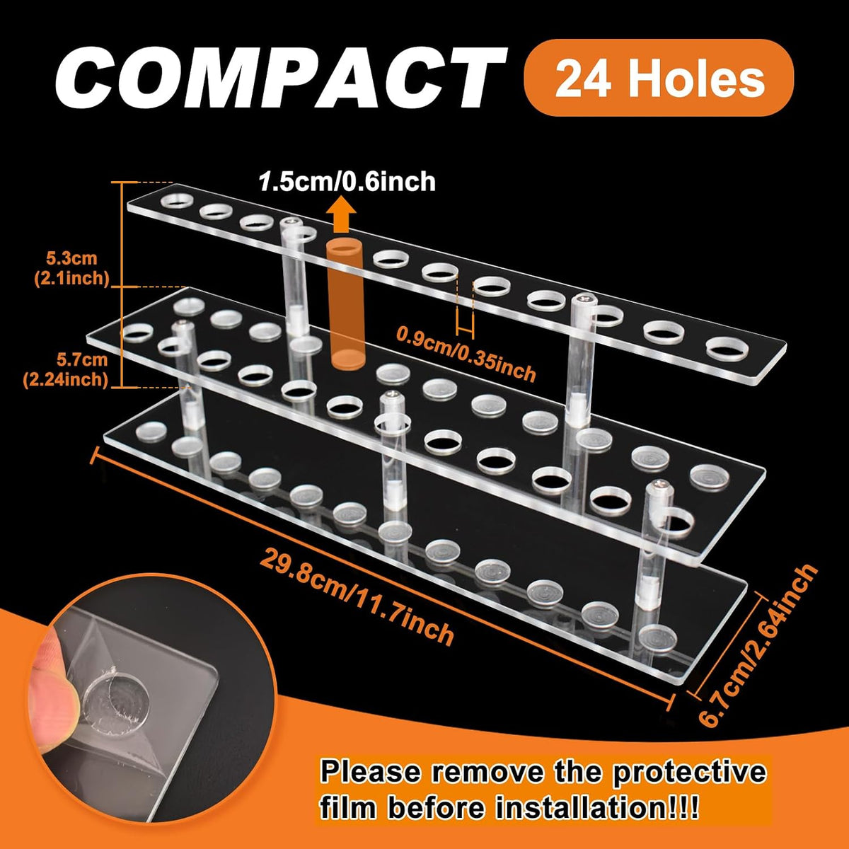 Acrylic Pen Display Stand 24 Slots 1.5cm Clear Pen Stand Display 2 Tier Acrylic Pen Holder Stand for Beadable Pen Pencil