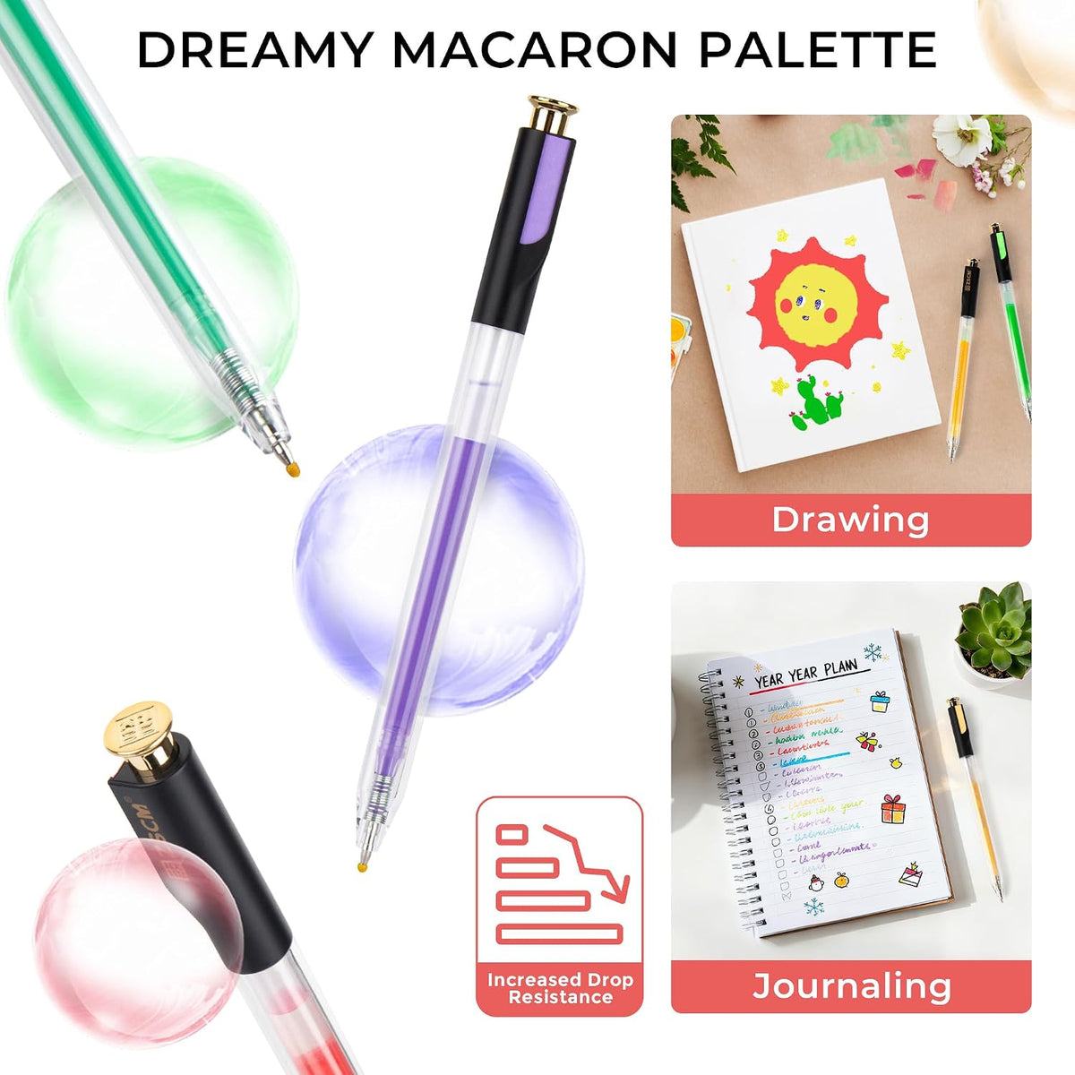 Retractable Macaron Gel Pens, 7 Colors Large Capacity Creamy Pastel Gel Ink Pens for Adult Coloring, 1.0 mm Fine Point Smooth Writing Color Pen for Kawaii Drawing Note Taking Aesthetic Art Supplies