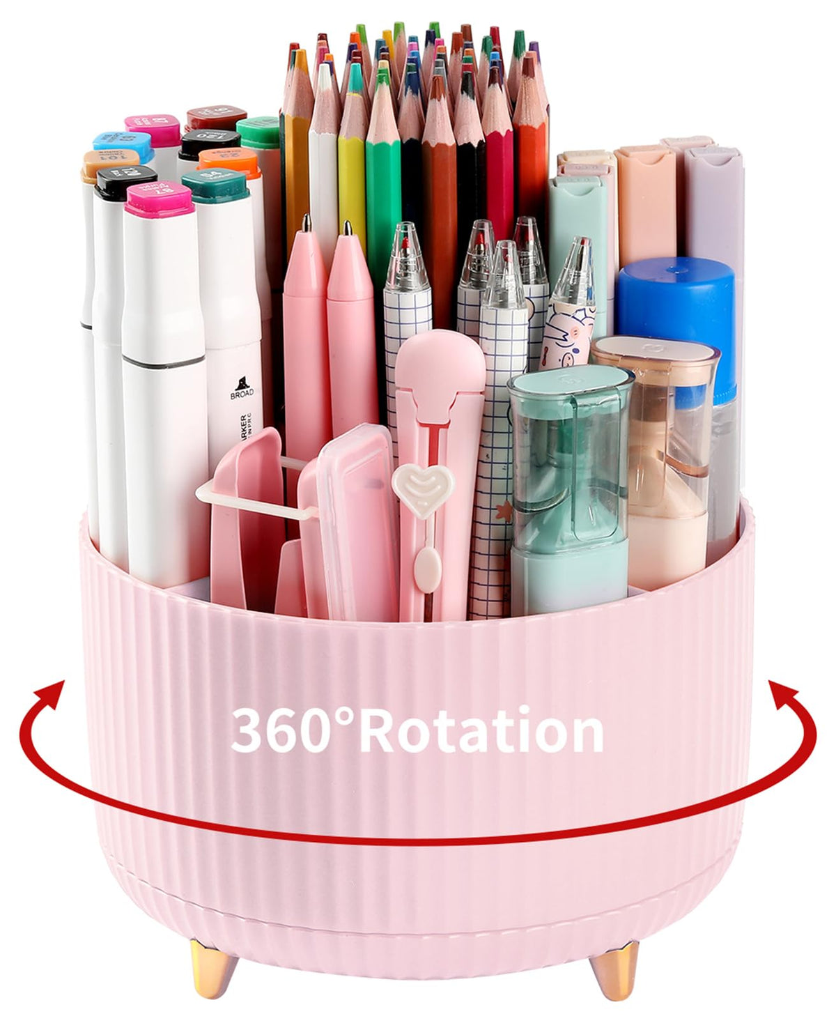 Desk Pencil Pen Holder, 5 Slots 360°Degree Rotating Pen Organizers for Desk, Desktop Storage Stationery Supplies Organizer, Cute Pencil Cup Pot for Office, School, Home, Art Supply, Dark Green