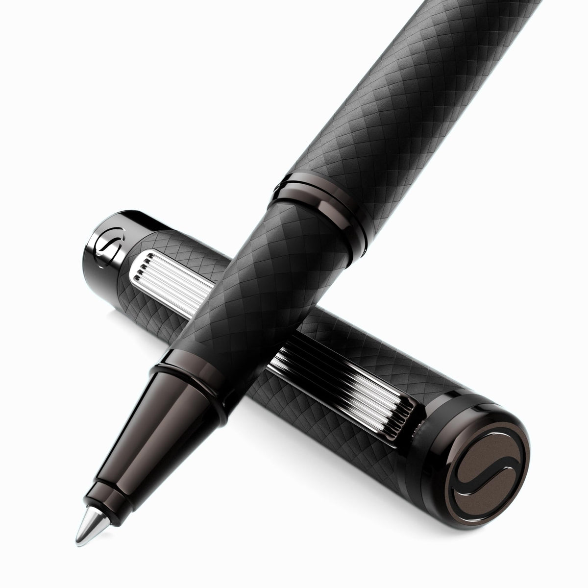 Scriveiner Black Green Rollerball Pen - Stunning Luxury Pen, Chrome Finish, Schmidt Ink Refill, Best Roller Ball Pen Gift Set for Men & Women, Professional, Executive Office