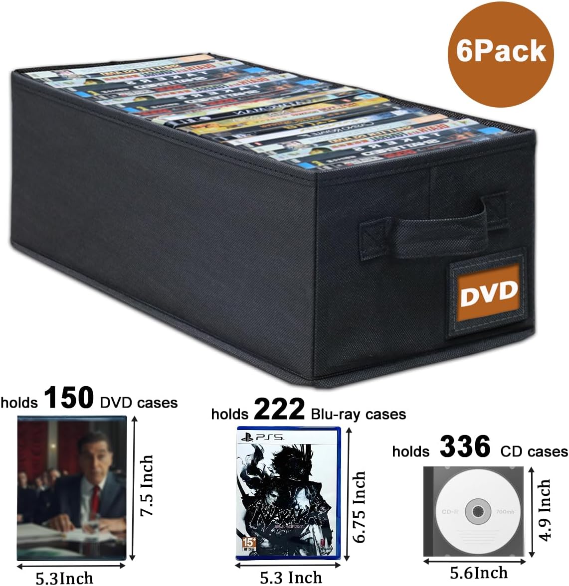 DVD Storage Box with Handle - 6 Pack
