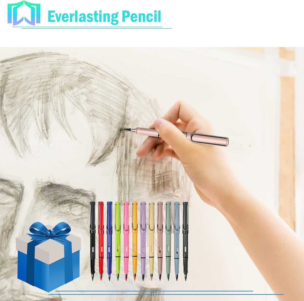 12 Sets Everlasting Pencil, Infinity Pen, NO-Sharpening Pencils for Writing Drawing Students Sustainable for Home Office School Supplies (12 Pens + 12 Erasers + 12 Replaceable Nibs)