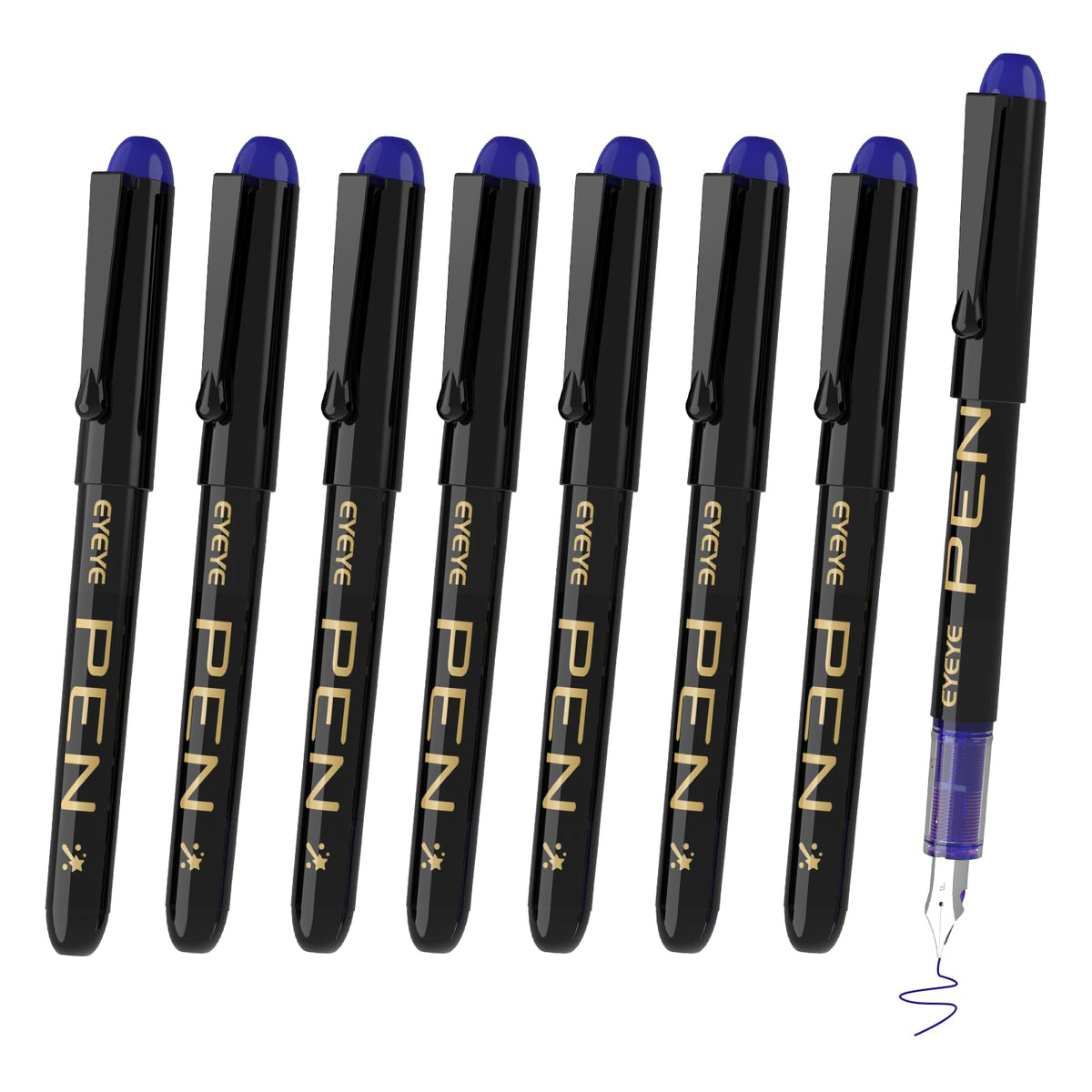 EYEYE Fountain Pens for Writing, 8 Pack Assorted Colors Fine Point Disposable Fountain Pens Stainless Steel Nib, Smooth Writing for Journaling, Drafting, Sketching, Doodling & Gifts