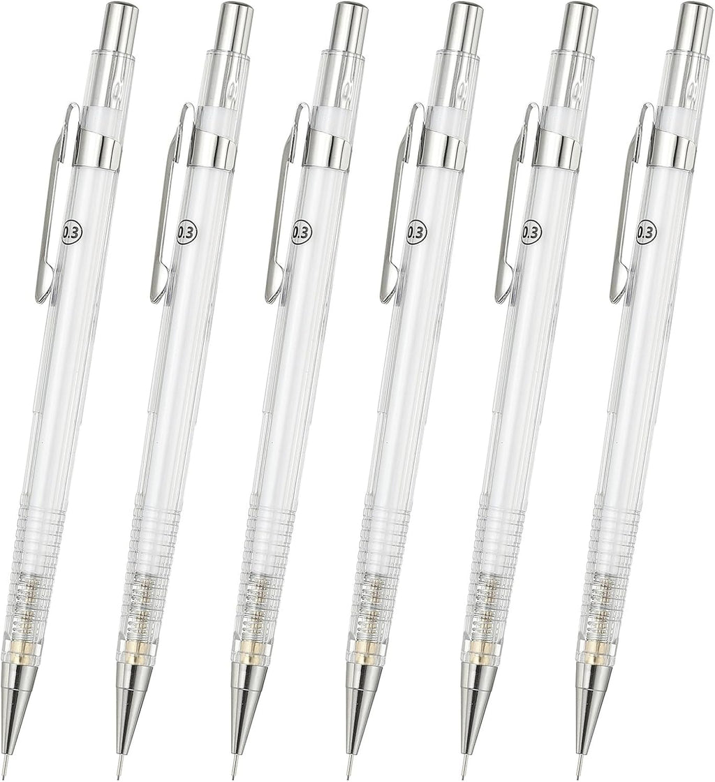 PATIKIL 6Pcs Mechanical Pencil 0.9mm, Lead Pencils Mechanical Holder Broad Point Automatic Plastic Holder with Eraser for Drawing Art Sketching Woodworking, White