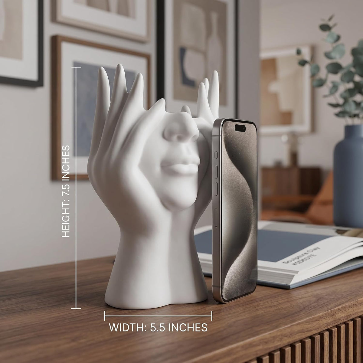 Face-Holding Creative Abstract Pen Holder Pencil Holder, Desktop Decorative Ornament, Vanity Makeup Brush Storage Organizer, Suitable for Home Office Bookshelf Room