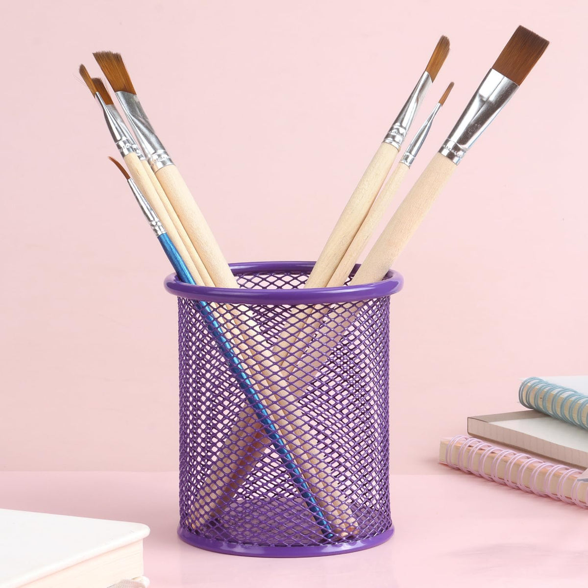 Tamaki Pen Holder Cup for Desk, Wire Mesh Pencil Cup Holder, Purple