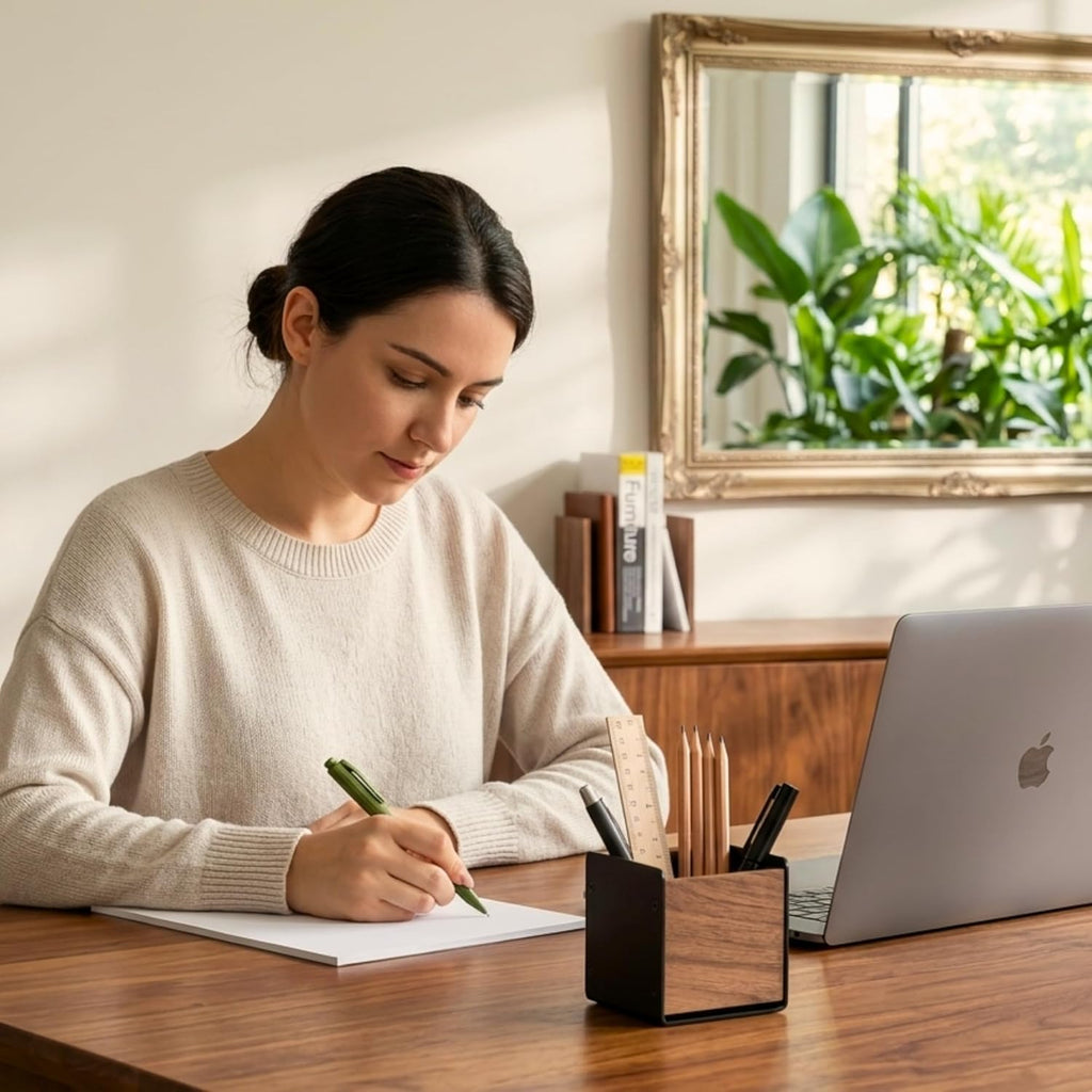 muso wood Walnut & Aluminum 1 Slot Pen Holder for Desktop
