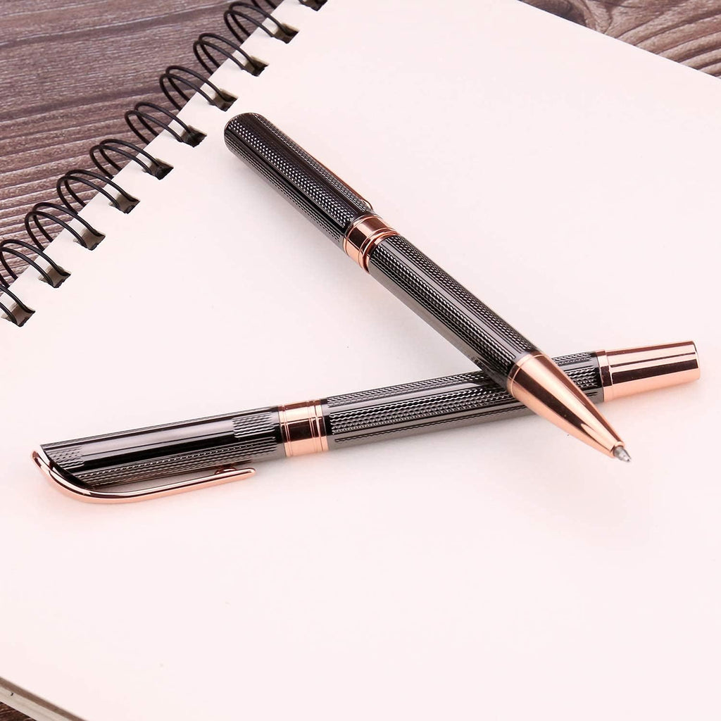 Ballpoint and Rollerball Pen Set, Stylish Line Engraved Metal Pen Elegant Smooth Writing Gift Pen (2 Pens with 2 Extra Refills)