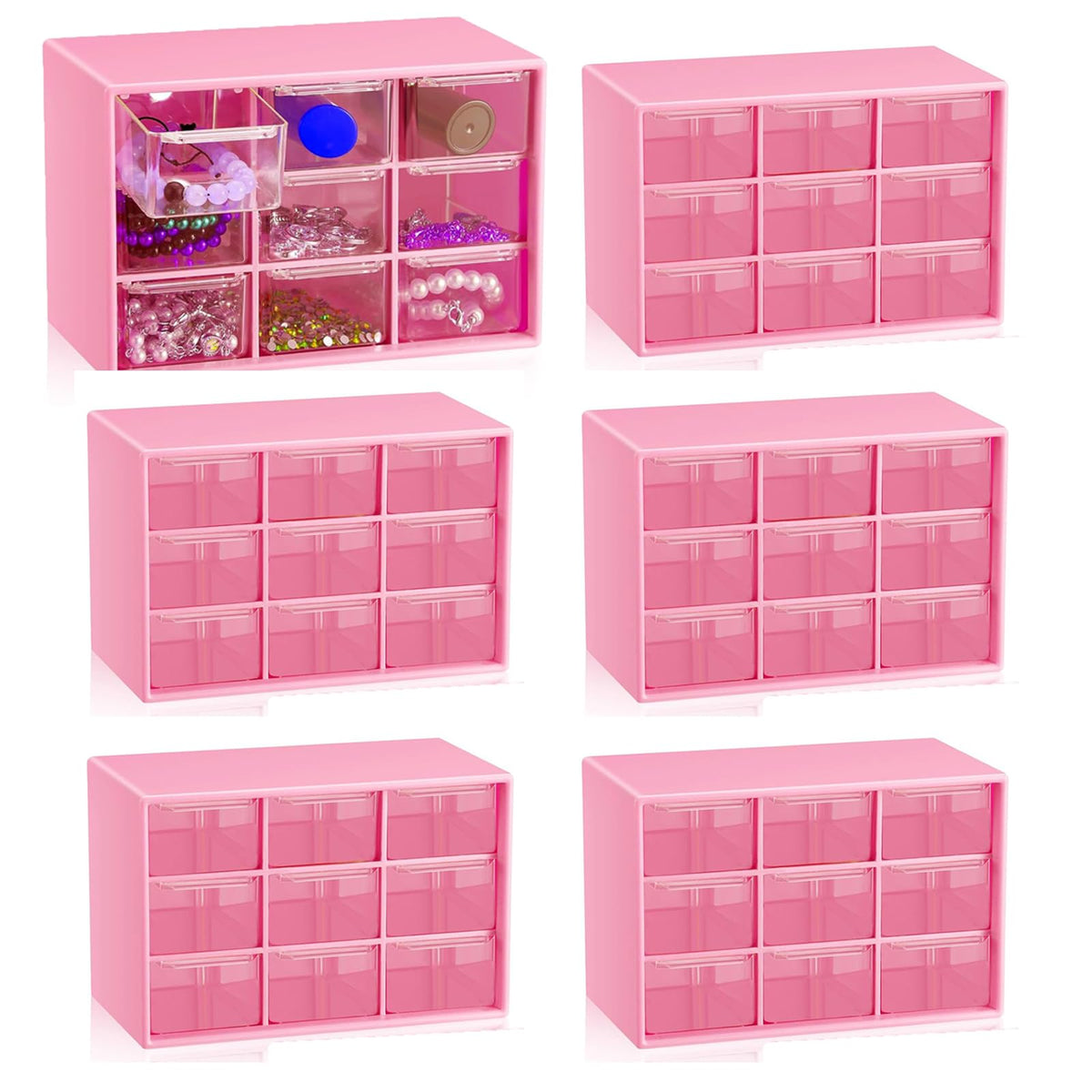 Small Drawer Organizer for Desk, 7.1" x 3. 8" x 4.6" Mini Desktop Drawer Organizer with 9 Clear Drawers, Plastic Desktop Craft Storage Box for Desk Office School Home (White)