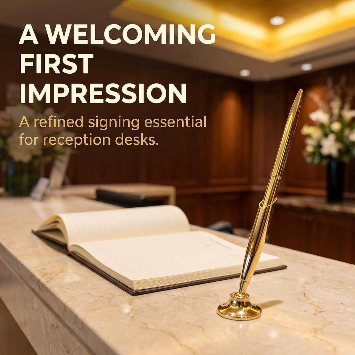 2Pcs Gold Pen And Pen Stand Round Pen Holder Signing Pen Set Metal Attached To Desk Base Stands For Wedding Office Ballpoint Set Ballpoint Attached Base Desk Writing Supplies