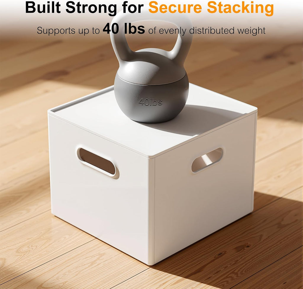Plastic Storage Box with Lids, Stackable, 4 Side Handles, 2 Pack-M