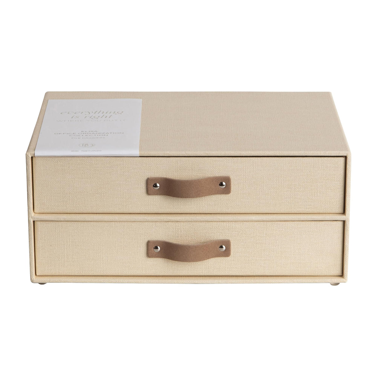 Bigso Birger 2-Drawer Canvas Fiberboard Easy Pull Handle Document Letter Box | Desktop Drawers for Loose Papers and Documents | Desktop Storage Drawers with Leather Handles | 13.1” x 10” x 5.7” | Blue