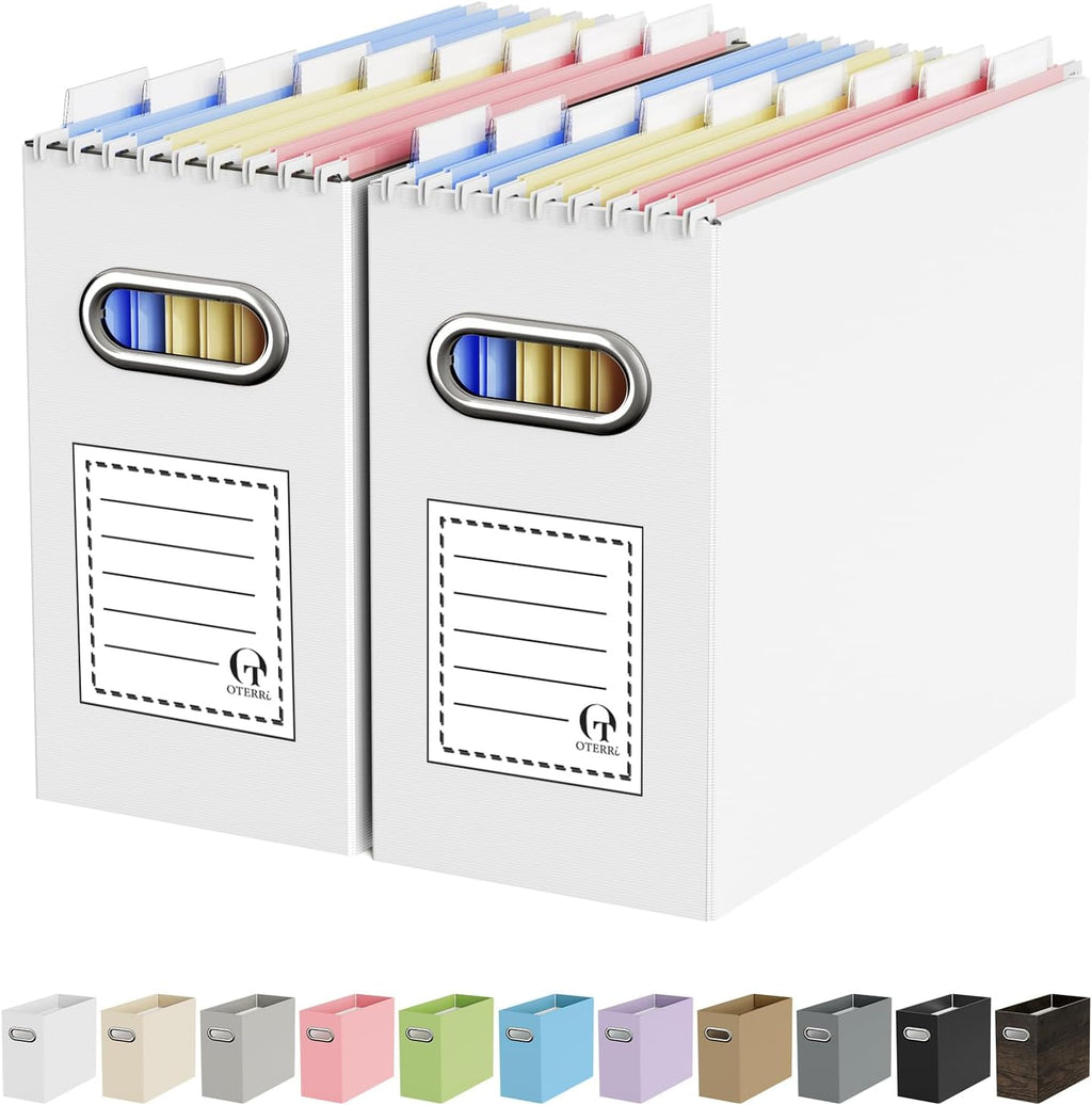 Oterri Portable Collapsible Cardboard File Box with Handle for Letter-Size