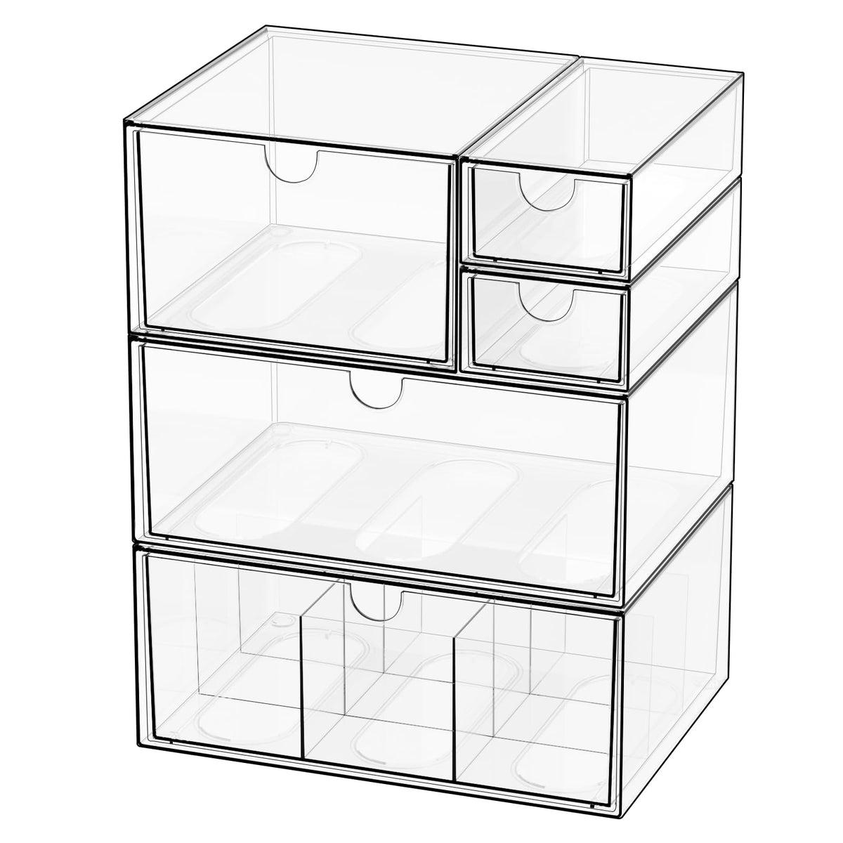 White & Clear 5-Drawer Stackable Desk Organizer Storage Set