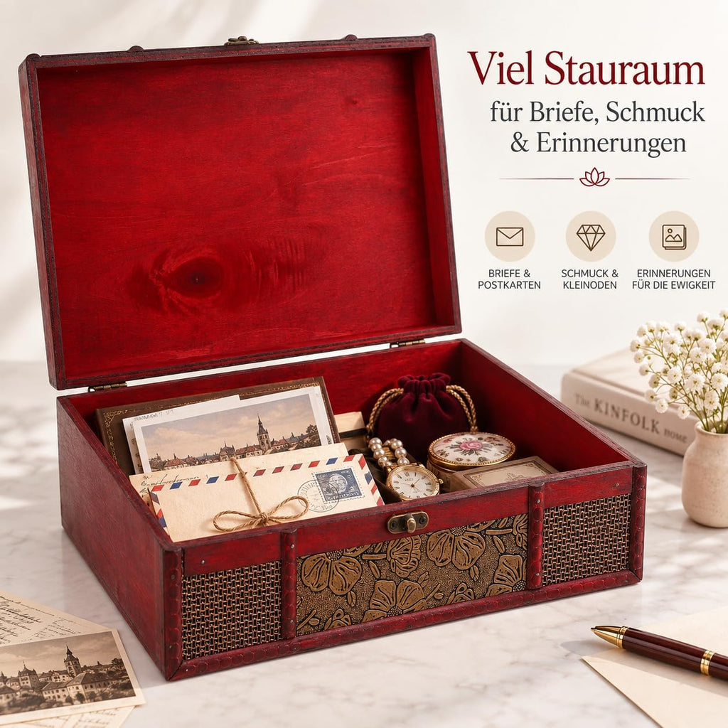 Cabilock Memory Box Wooden Desktop Storage Boxes Wood Treasure Box for Books Jewelry Document Box without Lock (Lotus) Storage Boxes Decorative