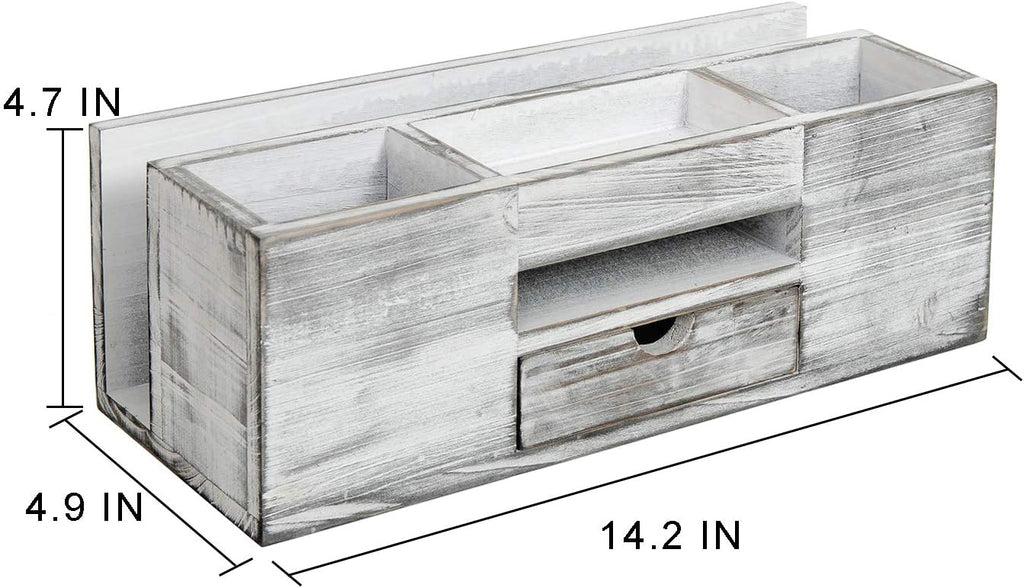 Liry Products Whitewashed Wooden Desktop Organizer Multiple Compartments Rack Shelf Drawer Tabletop Wood Storage Cabinet Office Supplies Caddy Document Stationery Holder Accessory Sorter Vanity Home