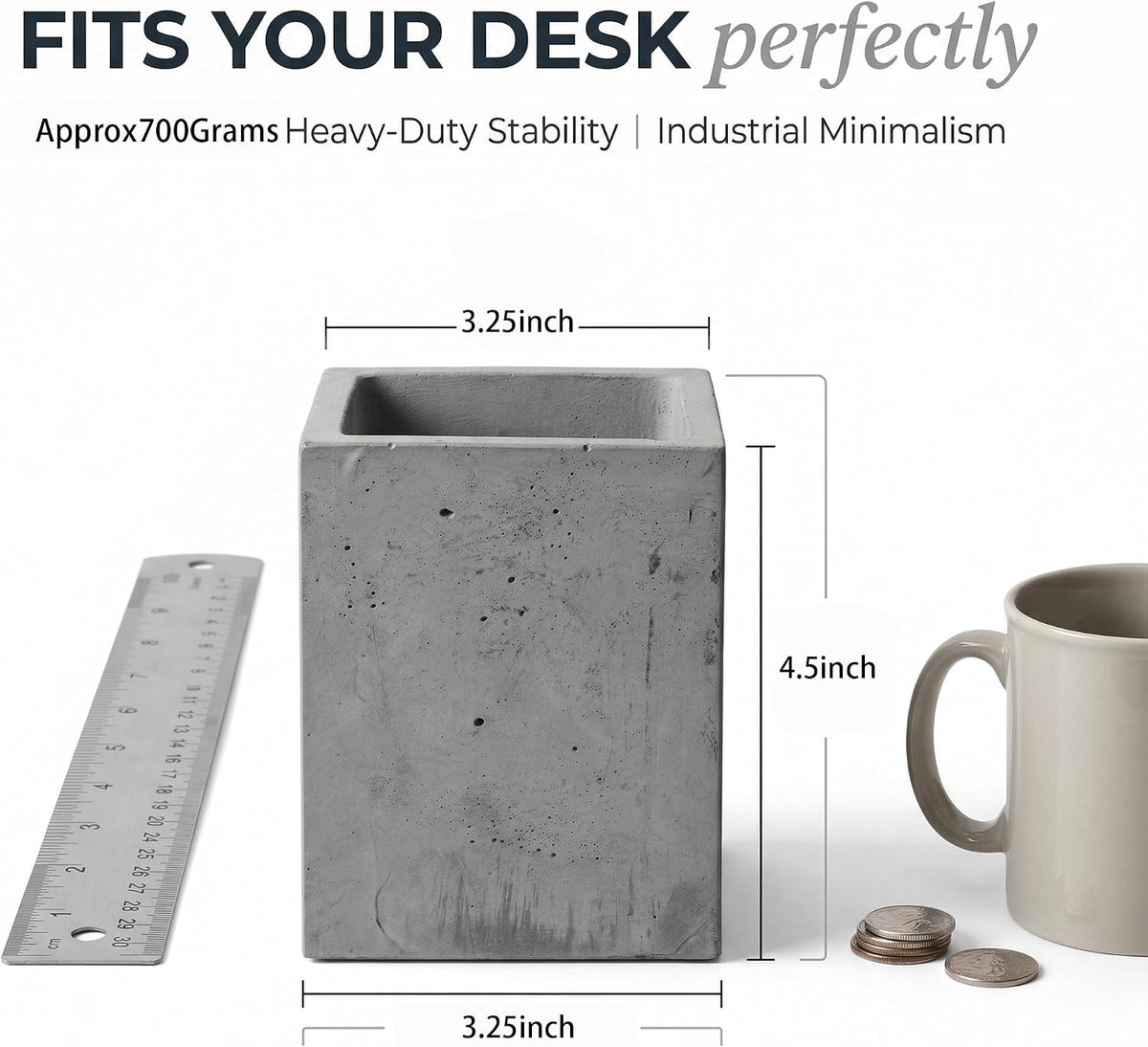 Pen Holder Pencil Holder For Desk,Pen Cup Holder For Desk,Concrete Desktop Pencil Cup (Grey Color)