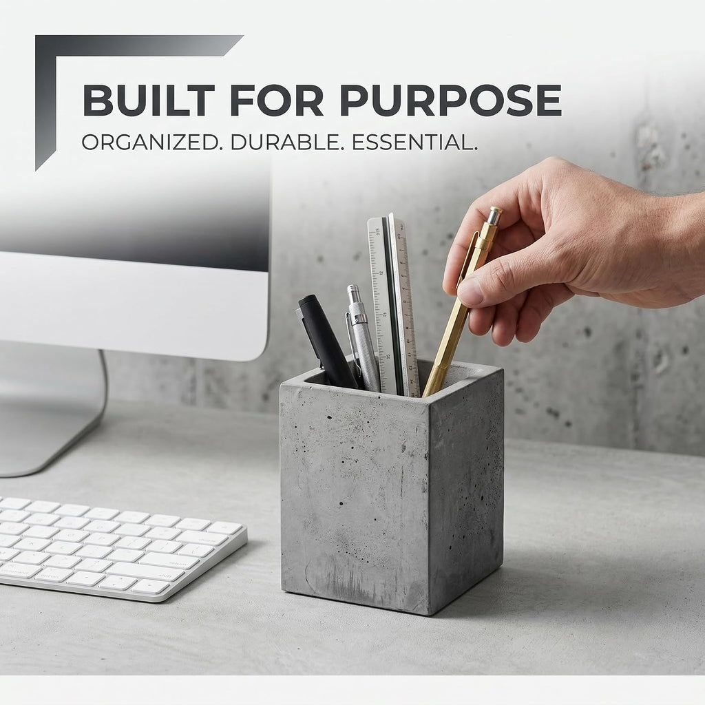 Pen Holder Pencil Holder For Desk,Pen Cup Holder For Desk,Concrete Desktop Pencil Cup (Grey Color)