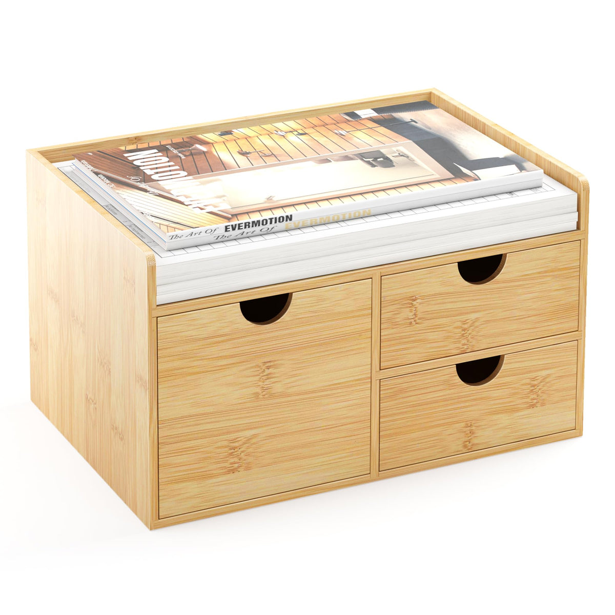 Bamboo Desk Organizer with Drawers, Desktop Storage Box for Office Supplies