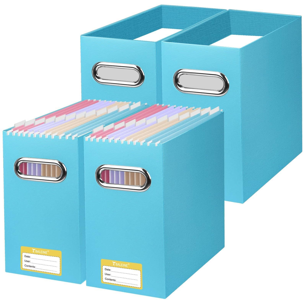 BALEINE 2PK File Organizer Box, Cardboard File Folder Organizer with Handle