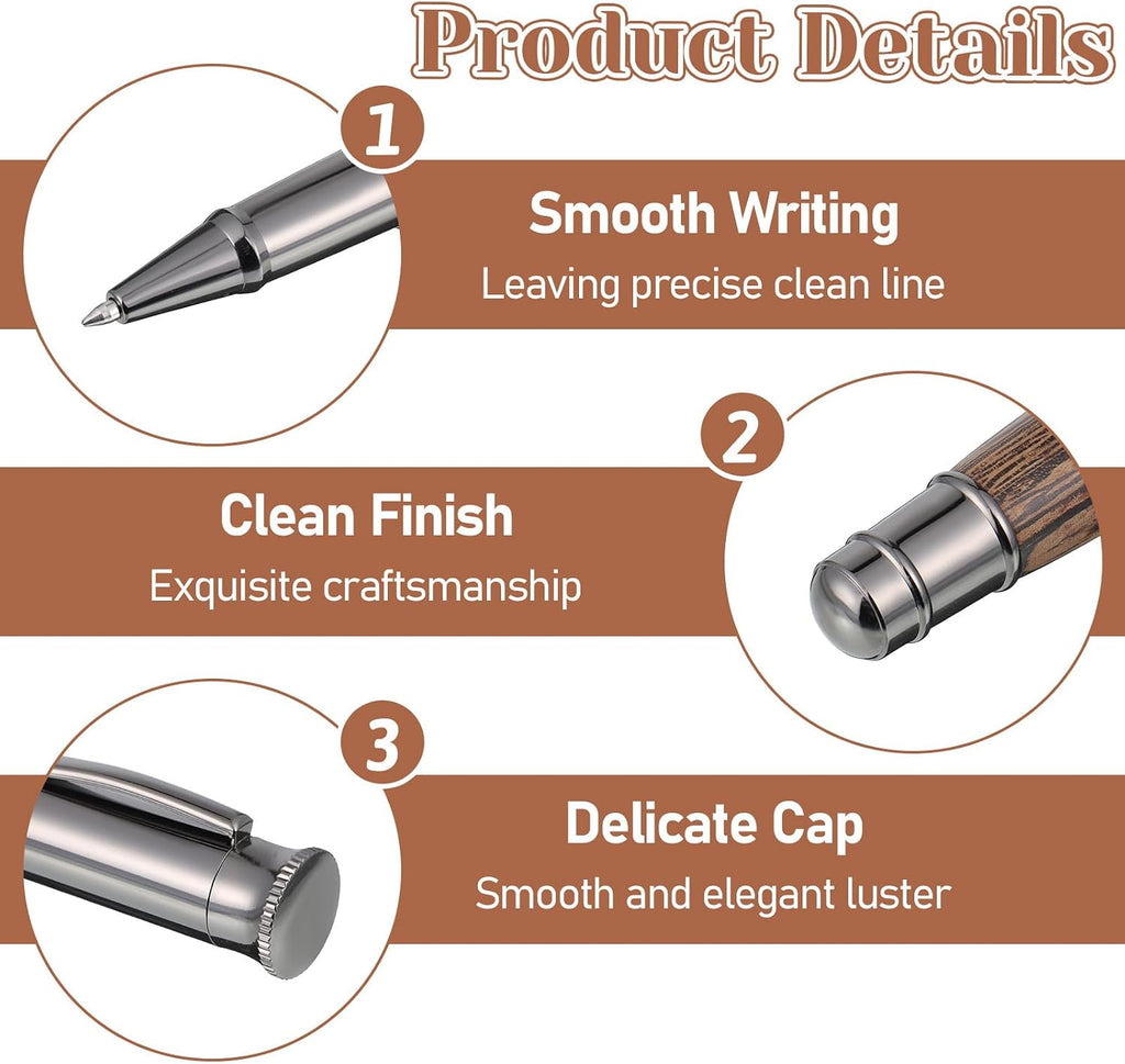 ElevateTech Wood Rollerball Pen Set with 2 Ink Black Refills