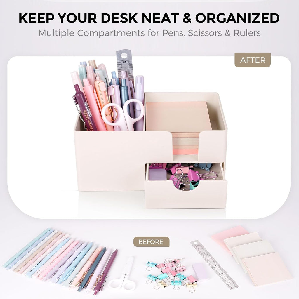 SKYDUE Small Desk Organizer with Sticky Notes Holder,Pen Holder for Desk
