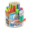 Mefirt Acrylic Pen Holder, 360 Degree Rotating Pen Organizer, Rotating Desk Acrylic Office Organizer with 6 Compartments, Marker Organizer for Kid, Crayon Caddy School Art Supply Storage Organizer
