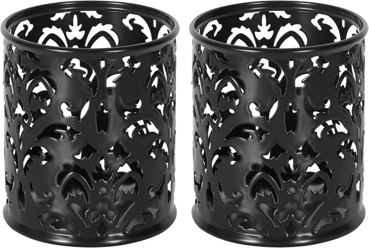EasyPAG Black Pen Holder for Desk, 2 Pack Round Pen Organizer, Brush Holder for Vanity, Metal Pencil Cup Organizer for Home, Office, Classroom, School