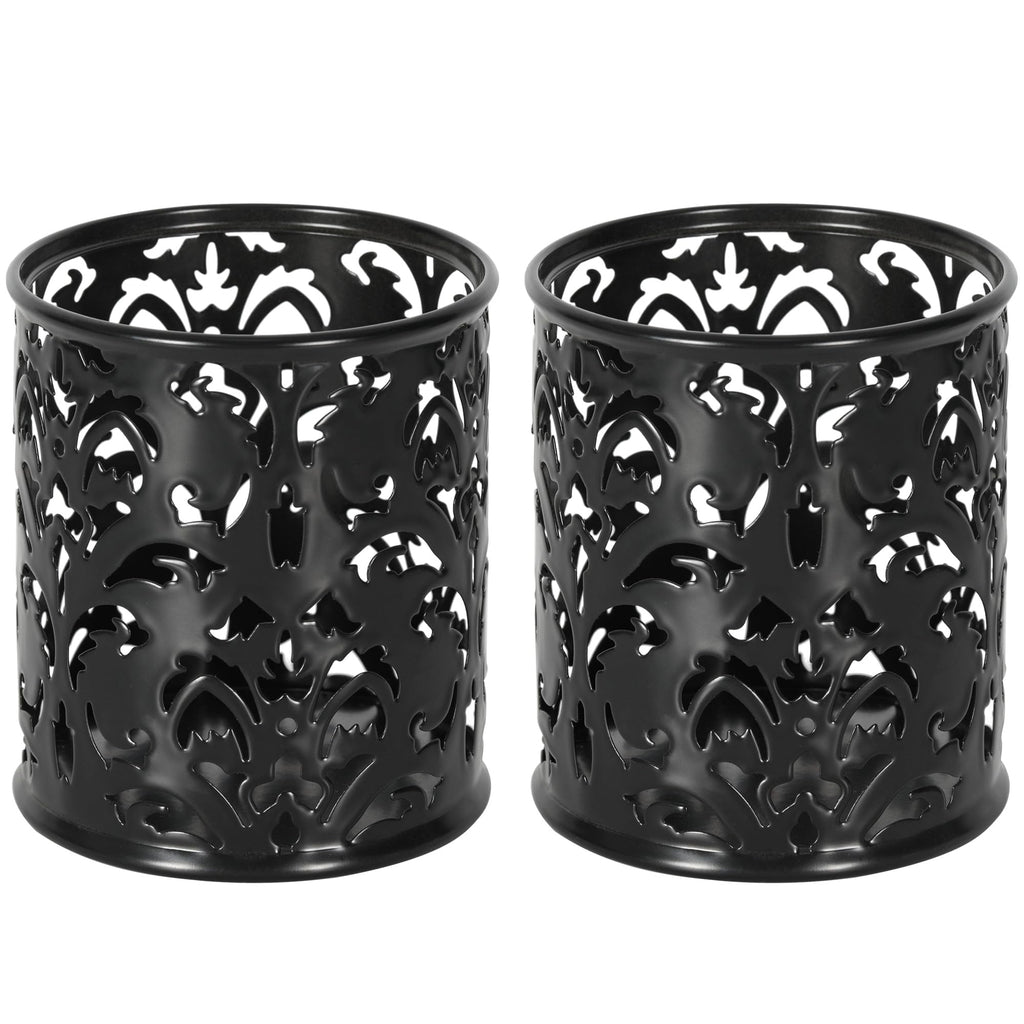 EasyPAG Black Pen Holder for Desk, 2 Pack Round Pen Organizer, Brush Holder for Vanity, Metal Pencil Cup Organizer for Home, Office, Classroom, School