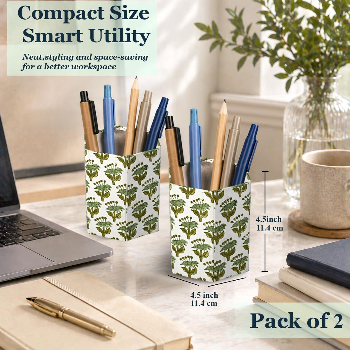CPC Emerald Green Block Print Cotton Pen Holder Set of 2