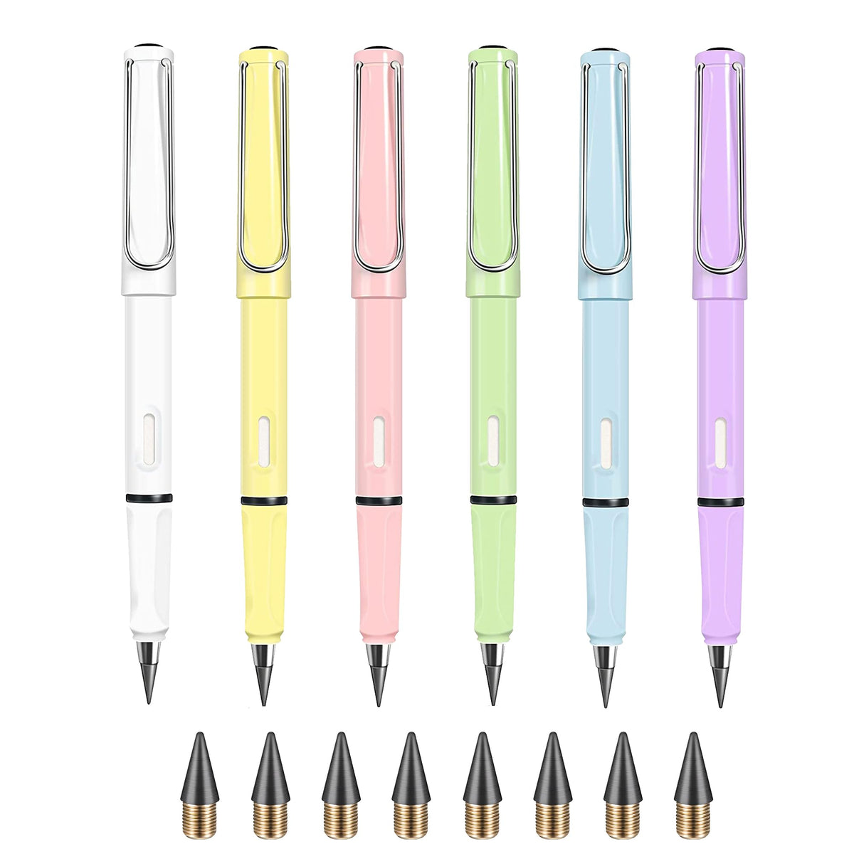 12 Sets Everlasting Pencil, Infinity Pen, NO-Sharpening Pencils for Writing Drawing Students Sustainable for Home Office School Supplies (12 Pens + 12 Erasers + 12 Replaceable Nibs)
