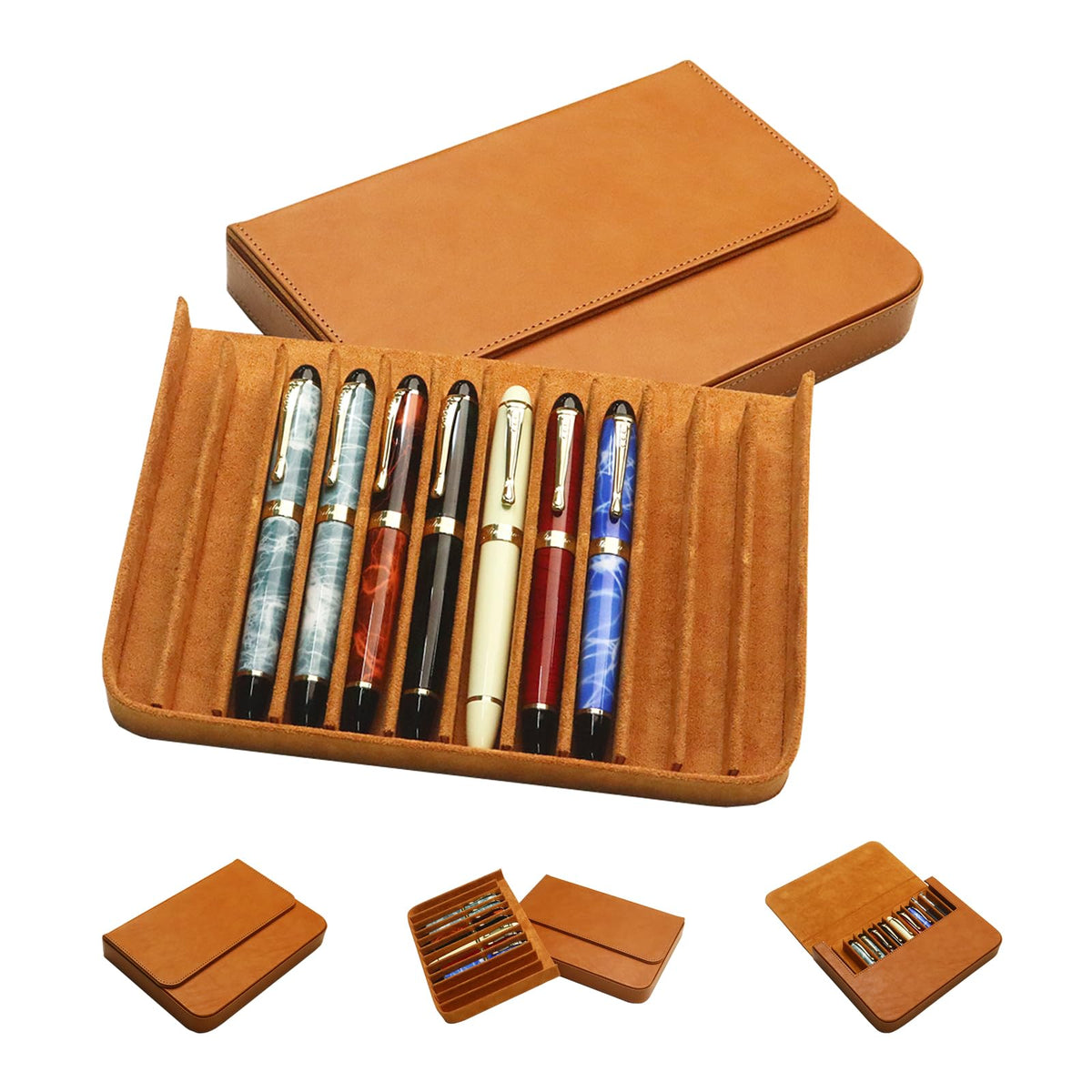 PU Leather Fountain Pen Case, 12-Slot Pen Storage Tray(red)