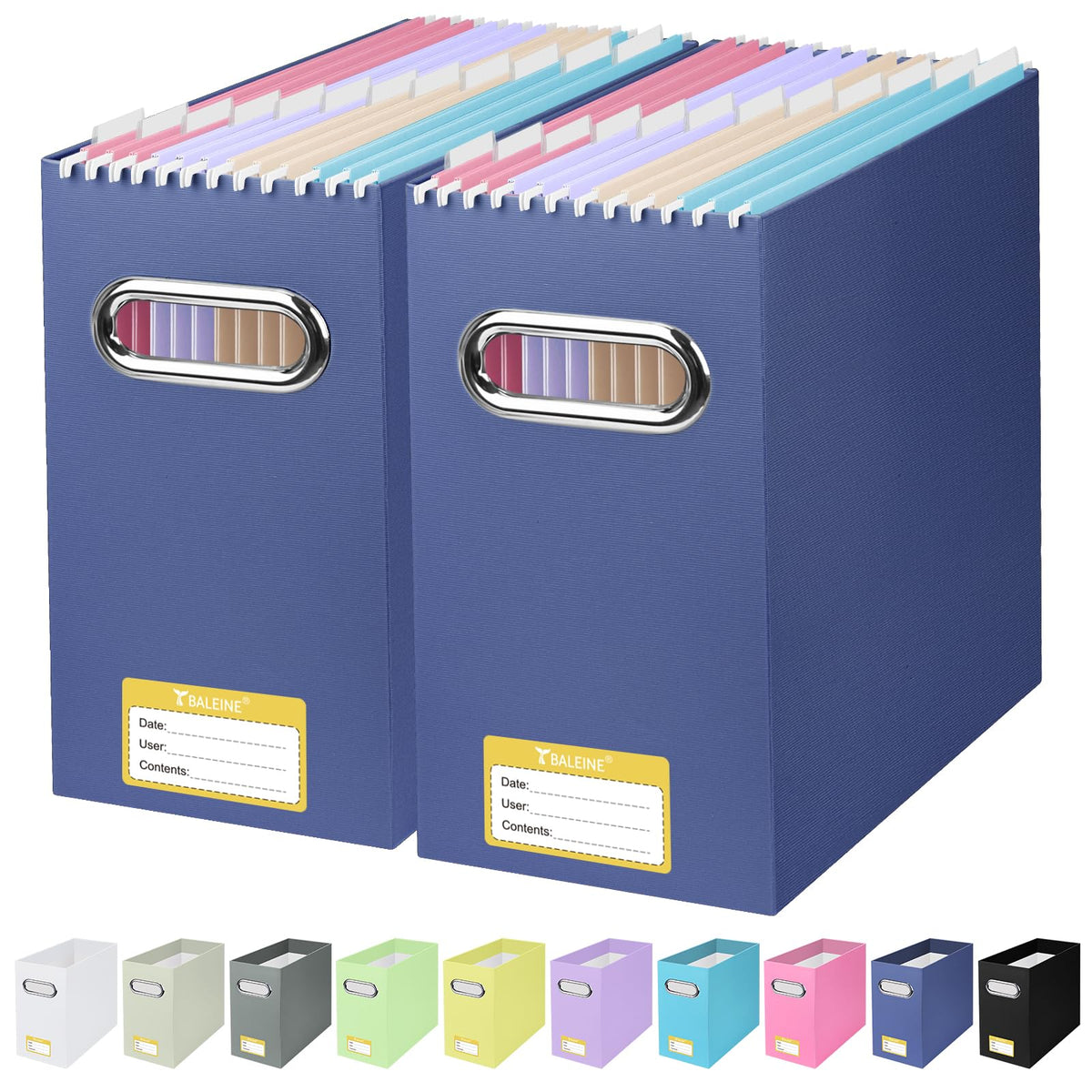 BALEINE 2PK File Organizer Box, Cardboard File Folder Organizer with Handle