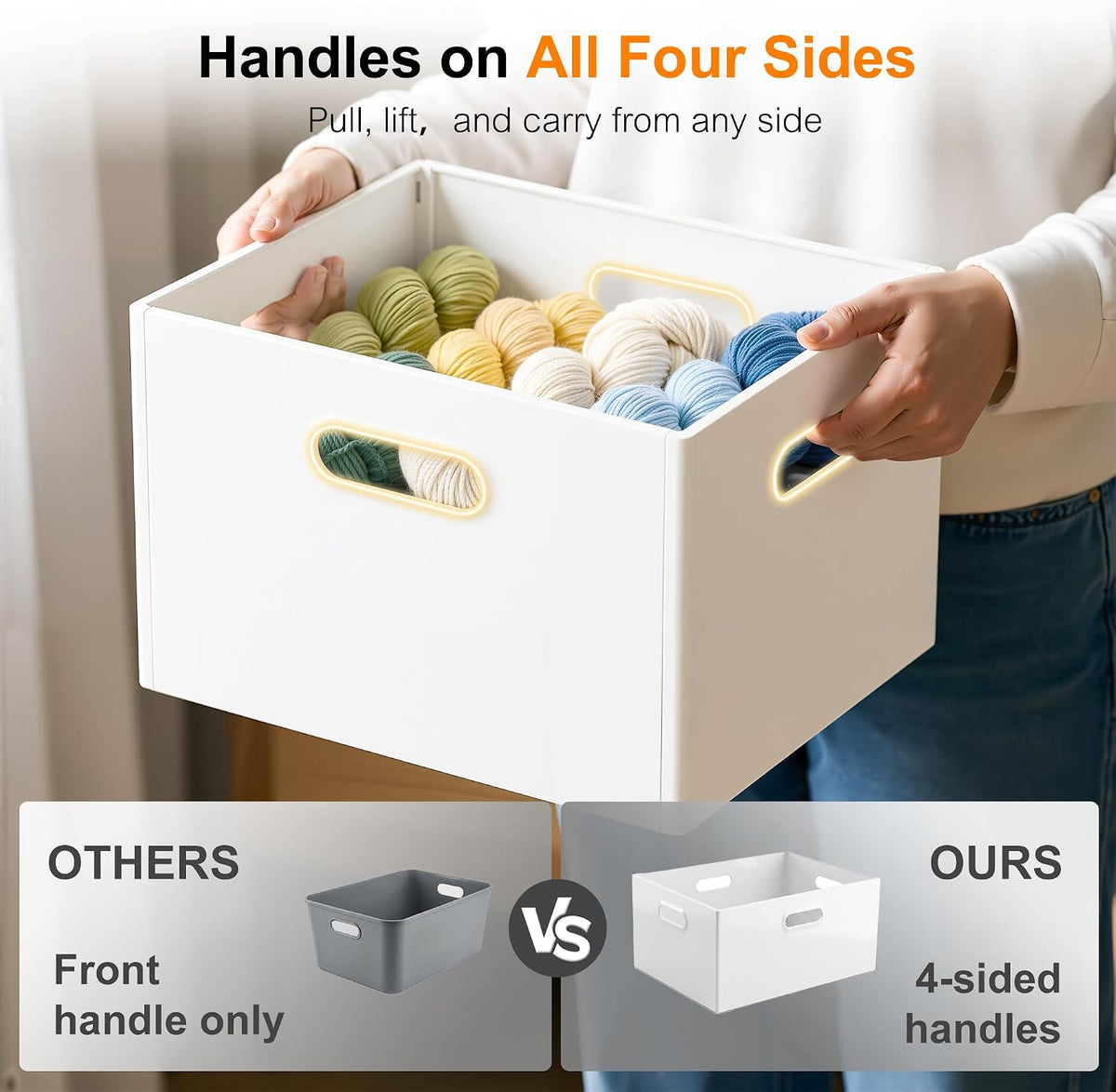 Plastic Storage Box with Lids, Stackable, 4 Side Handles, 2 Pack-M