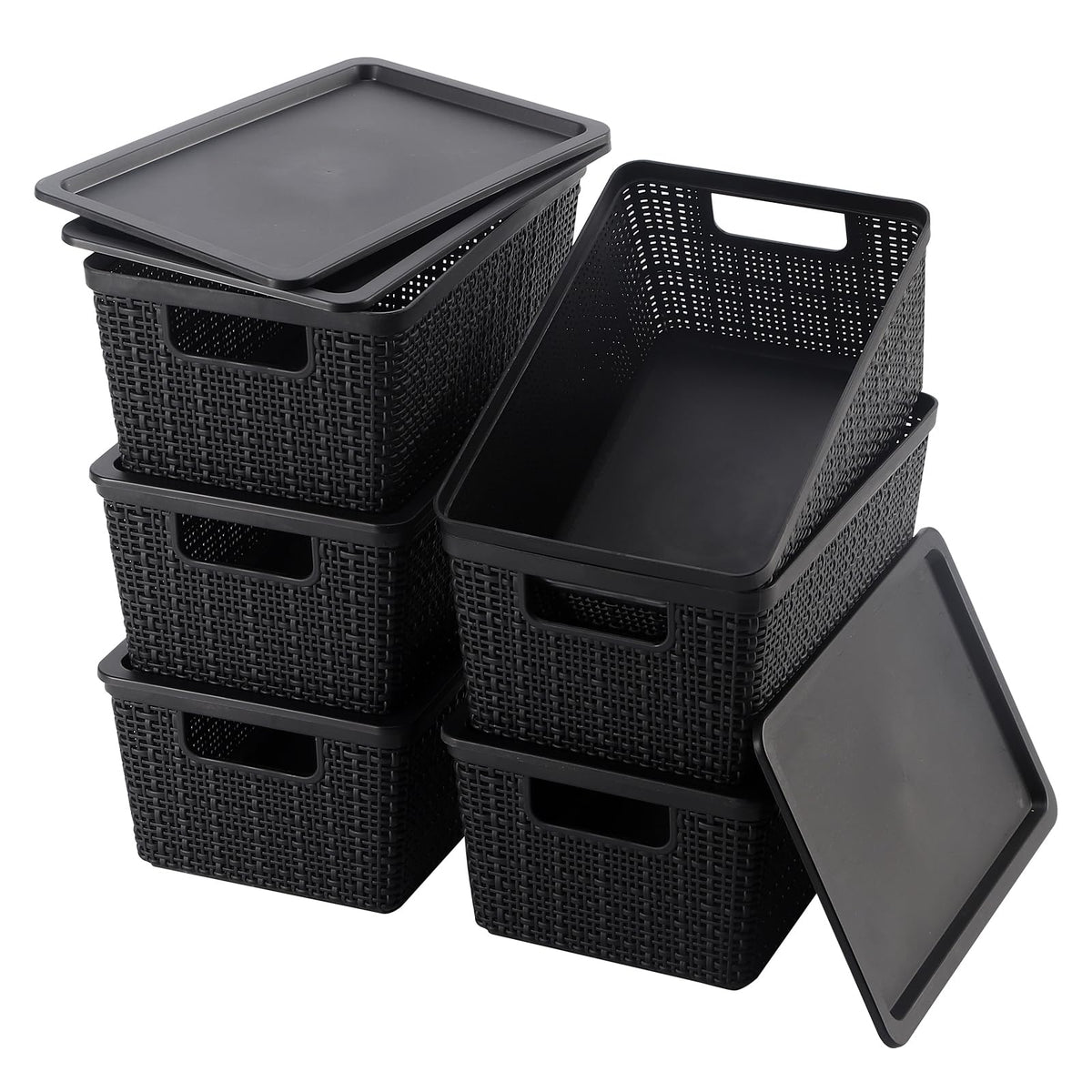 6 Pack Plastic Storage Baskets,White bamboo lid storage Box