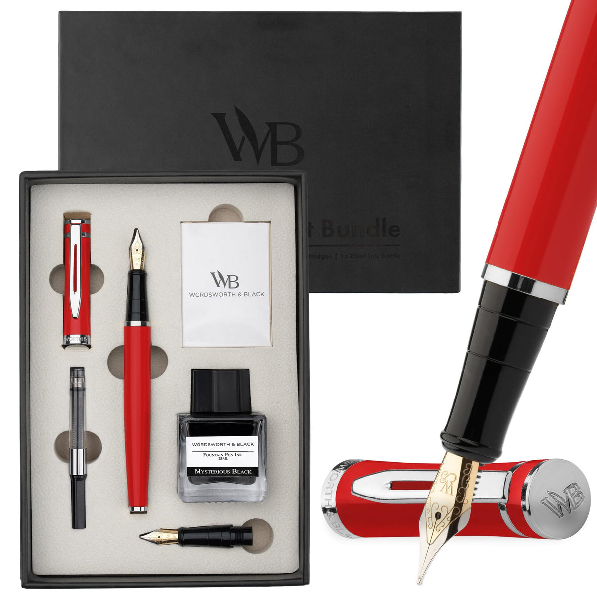 Wordsworth & Black Fountain Pen Gift Set, Medium & Extra Fine Nib, Brown