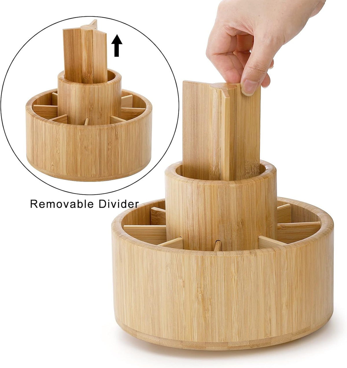 SOUJOY Bamboo Pen Holder Organizer, 360°Rotating Art Supply Organizer with 11 Compartments, Color Pencil Storage Caddy, Hold 200+ Pencils, Office Desk Stand Box for Marker Pens, Pencil, Art Brushes
