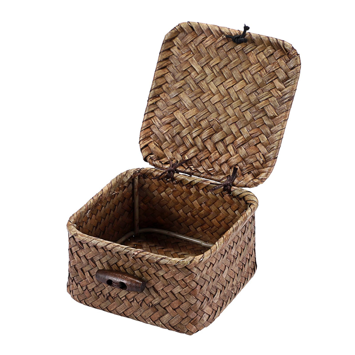 Hipiwe Handwoven Wicker Basket with Lid Small Desktop Seagrass Organizer