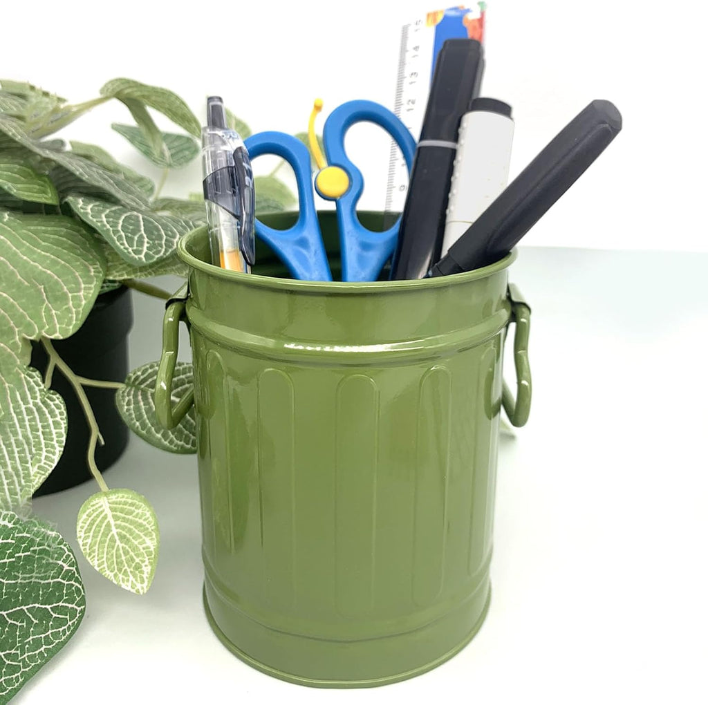 Desk Pen Holder, Metal Pencil Holder for Desk, Desk Organizer with Handle, Makeup Brush Holders, Pencil Cup, Desktop Storage Organizer for Office, School, Home (Green)