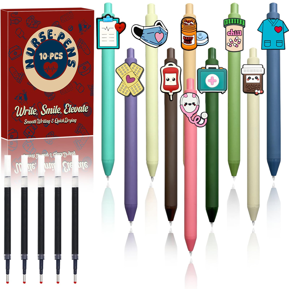 JIZHIYUAN Nurse Pens with Heart, Medicine bottle Designs - Versatile Writing Instruments for CNA, RN, Medical Assistants, Nursing Students | Aesthetic Gel Pen Set Black Ink for School Nurse
