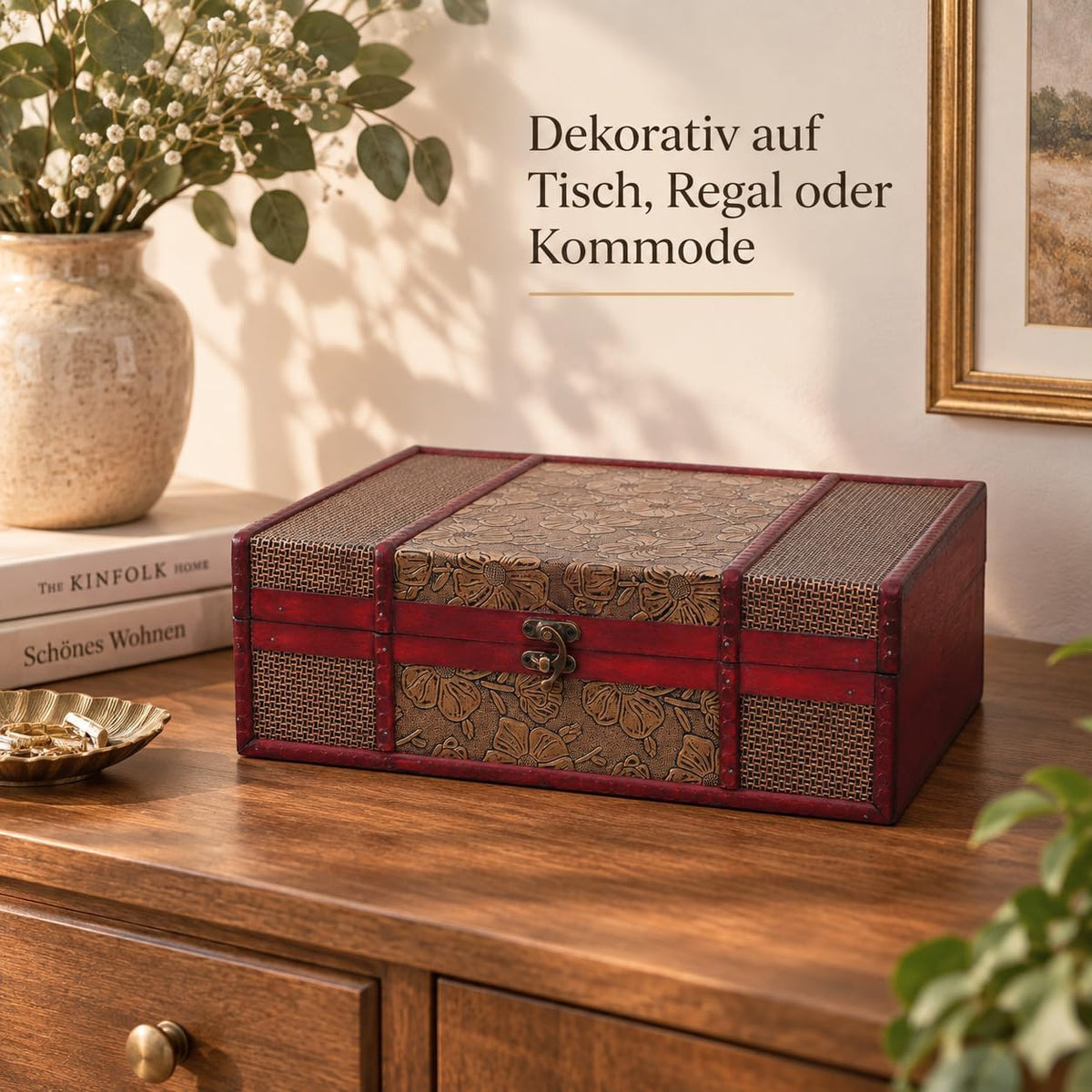 Cabilock Memory Box Wooden Desktop Storage Boxes Wood Treasure Box for Books Jewelry Document Box without Lock (Lotus) Storage Boxes Decorative
