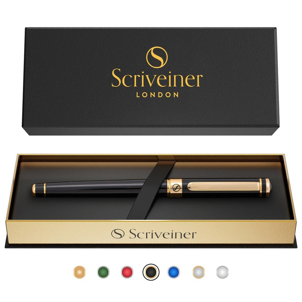 Scriveiner Black Green Rollerball Pen - Stunning Luxury Pen, Chrome Finish, Schmidt Ink Refill, Best Roller Ball Pen Gift Set for Men & Women, Professional, Executive Office
