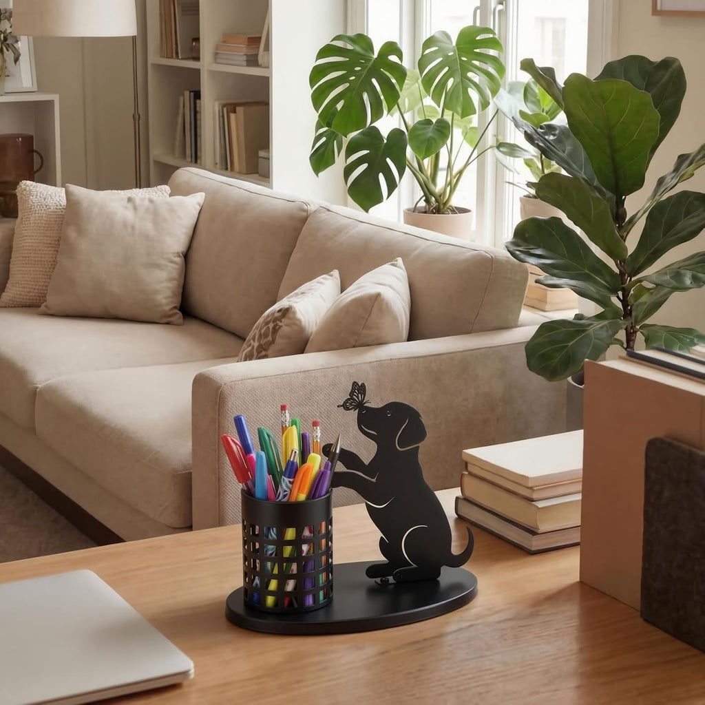 Tandefio Dog Pen Holder for Desk Cute Black Puppy Pencil Holder