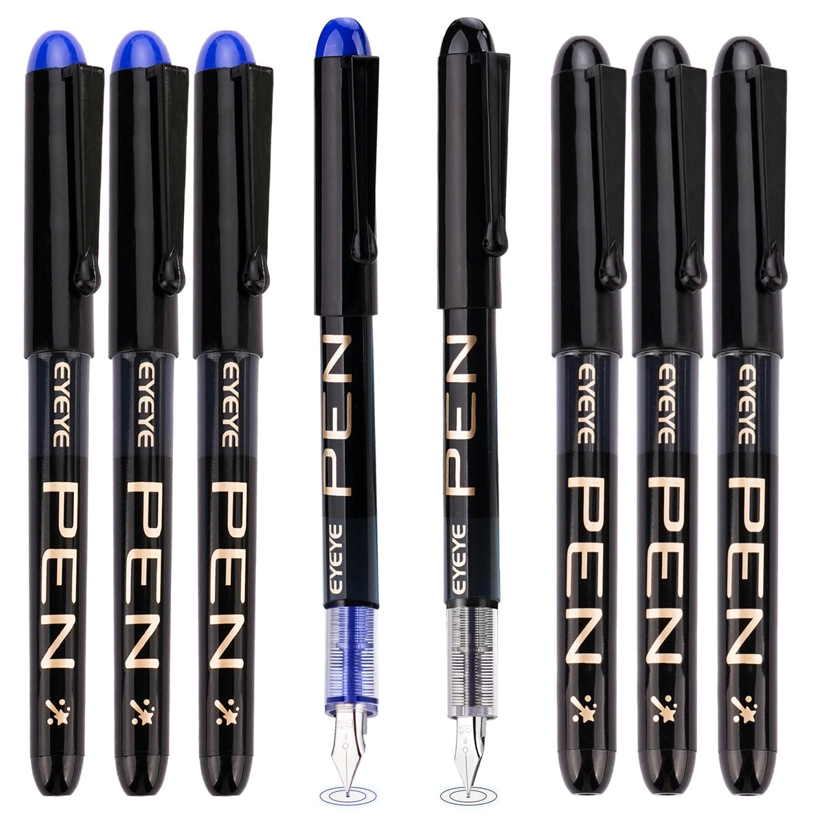 EYEYE Fountain Pens for Writing, 8 Pack Assorted Colors Fine Point Disposable Fountain Pens Stainless Steel Nib, Smooth Writing for Journaling, Drafting, Sketching, Doodling & Gifts