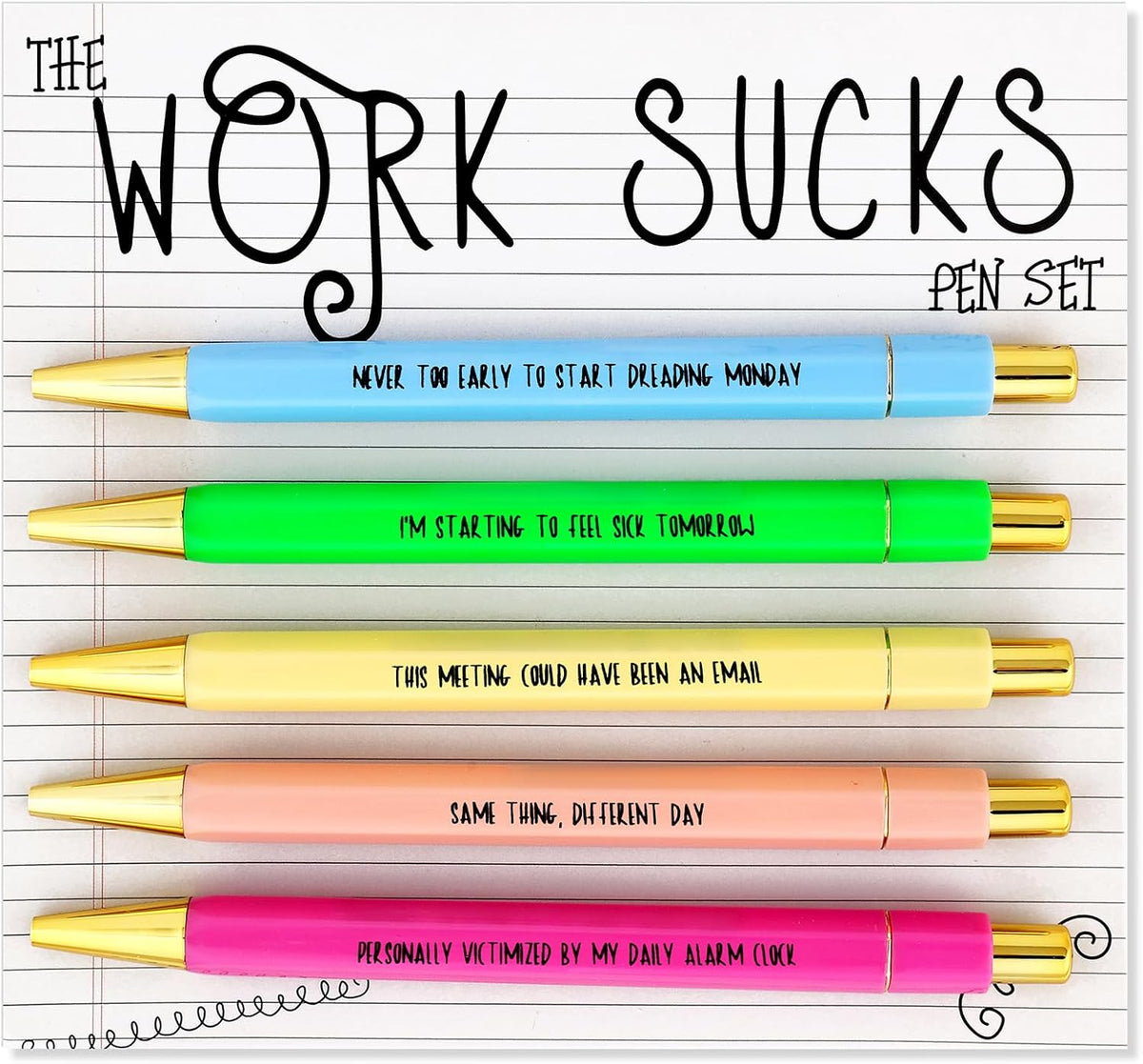 5Pcs Funny Work Sucks Pens Set for Adult Coworkers Office Gifts Pens with Funny Saying Quotes Sarcastic Snarky Pens Negative Swear Word Daily Pen Set Ballpoint Pens Black Ink Unique Work Office Pen