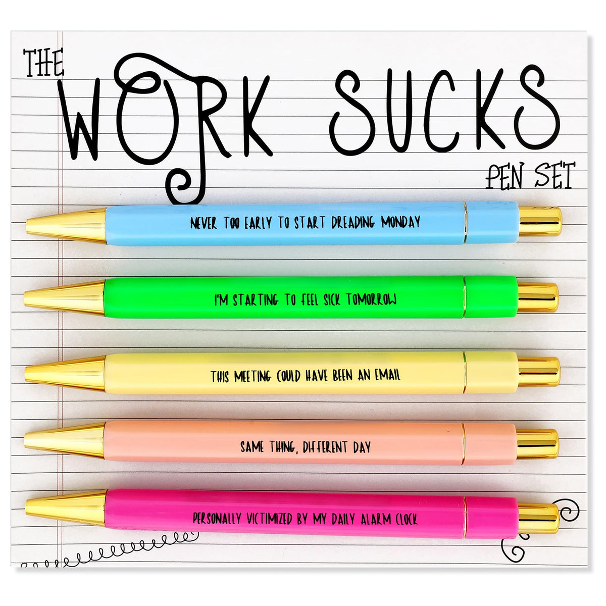 5Pcs Funny Work Sucks Pens Set for Adult Coworkers Office Gifts Pens with Funny Saying Quotes Sarcastic Snarky Pens Negative Swear Word Daily Pen Set Ballpoint Pens Black Ink Unique Work Office Pen