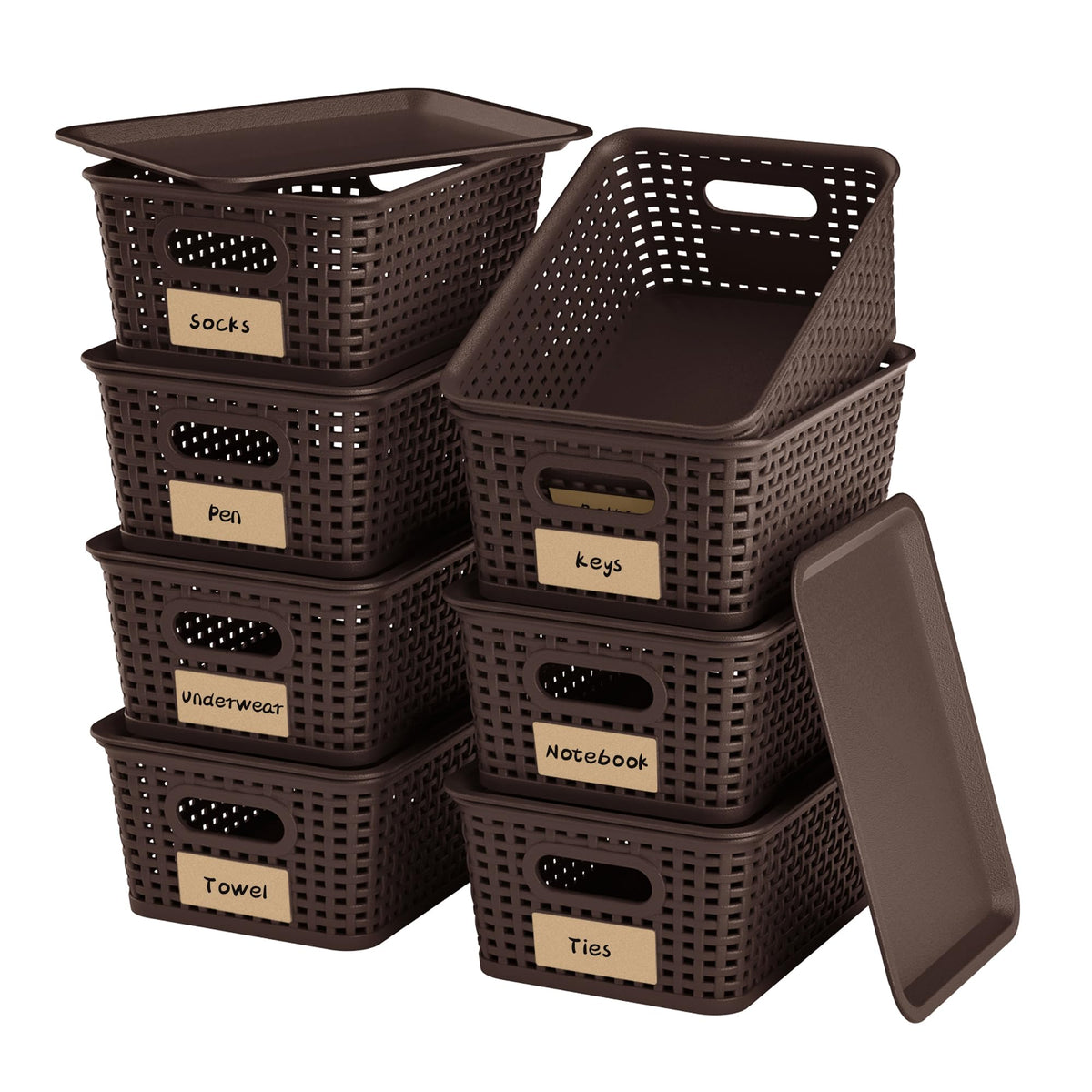 6 Pack Plastic Storage Baskets,White bamboo lid storage Box