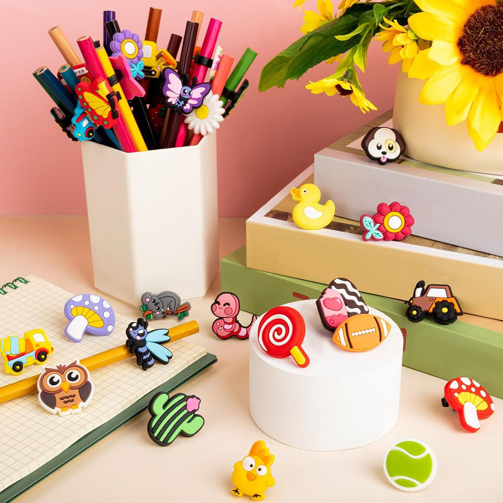 WDAHDHP Pencil Clip Topper, 50 Pcs Different Pencil Topper Decoration, Cute Pencil Charms for Kids Students School Gifts Classroom Rewards